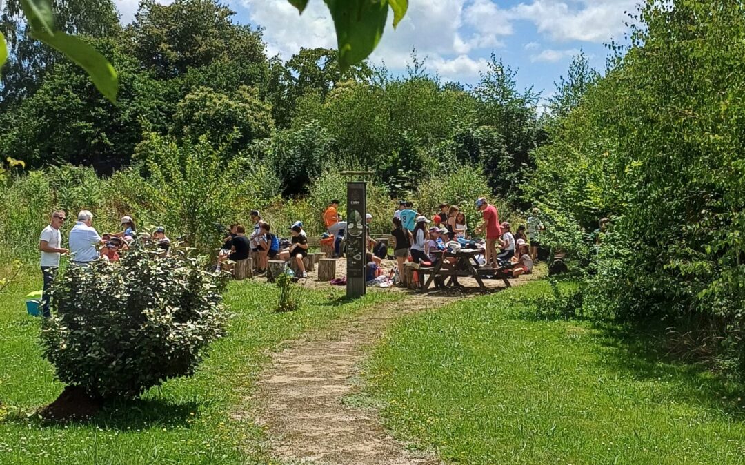 Pique-nique des scolaires dans espace microforêt Maison de l'Eau